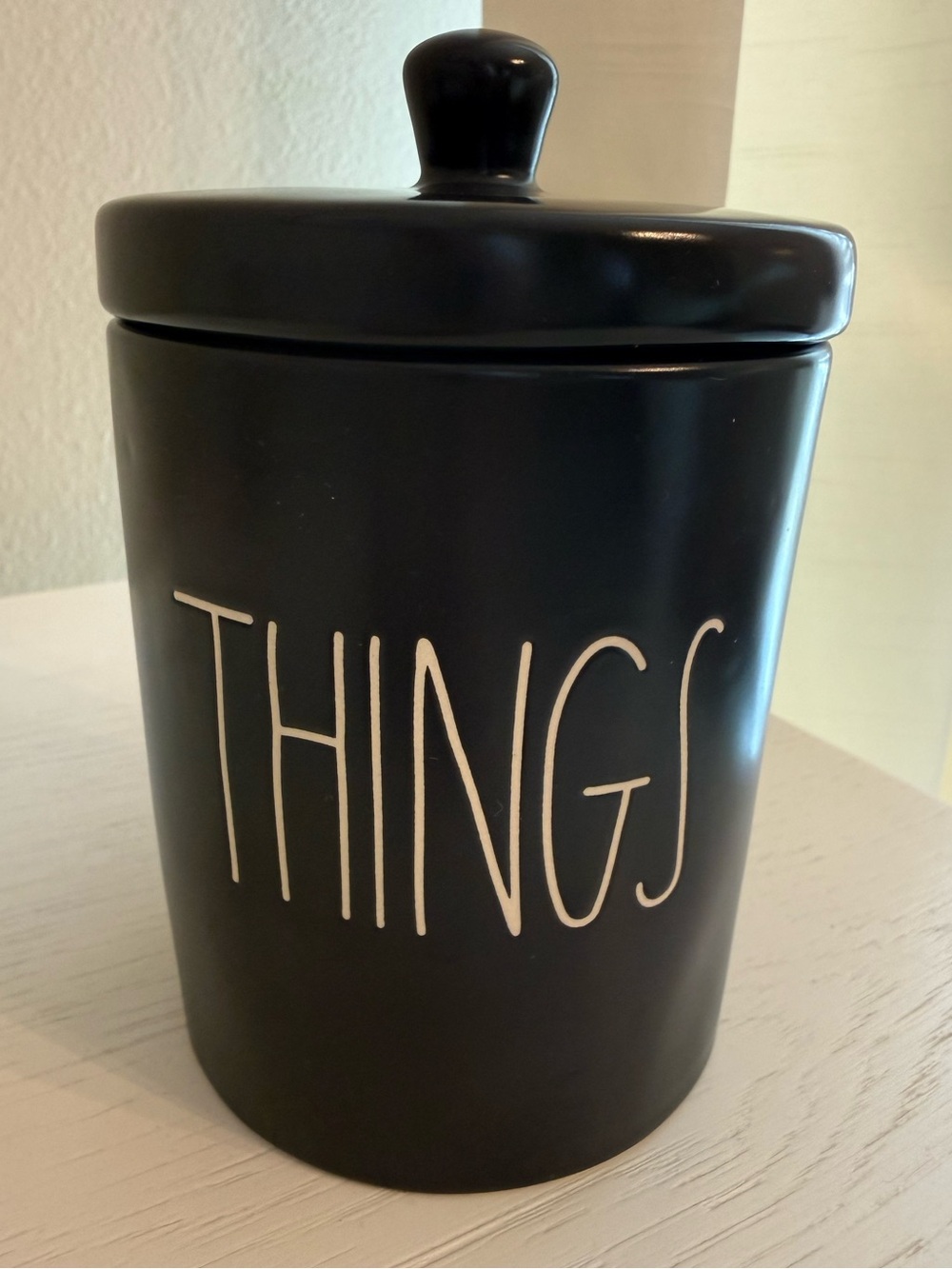 Rae Dunn Black Ceramic 'THINGS' Storage Jar with Lid, Canister